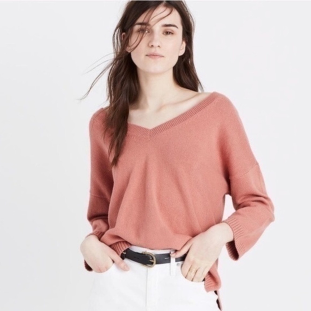 Madewell Double V Pullover Sweater Rose sz S